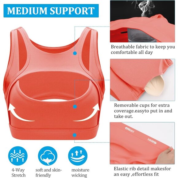 🆕Women Bright Pink Nylon Push Up Sports Bra Sexy Hollow Crop Top Medium Support - Picture 4 of 6